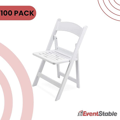 EventStable Titan PRO Resin Folding Chair - Slatted Seat Folding Chair for Weddings Parties Events - Indoor/Outdoor Lightweight Foldable Chair - 100 Pack