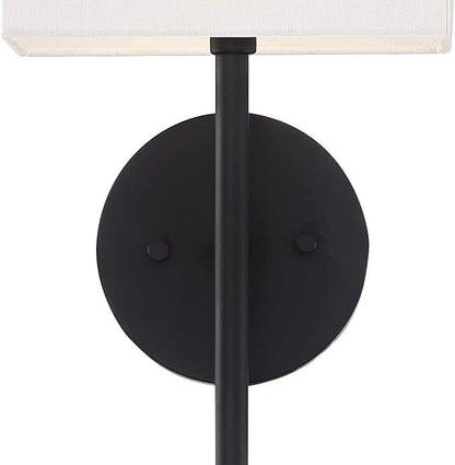 Possini Euro Design Favreau Modern Wall Sconce Lighting Black Hardwired 16 1/4" High Fixture Rectangular Linen Fabric Shade for Bedroom Bedside Living Room Home Hallway Dining Kitchen