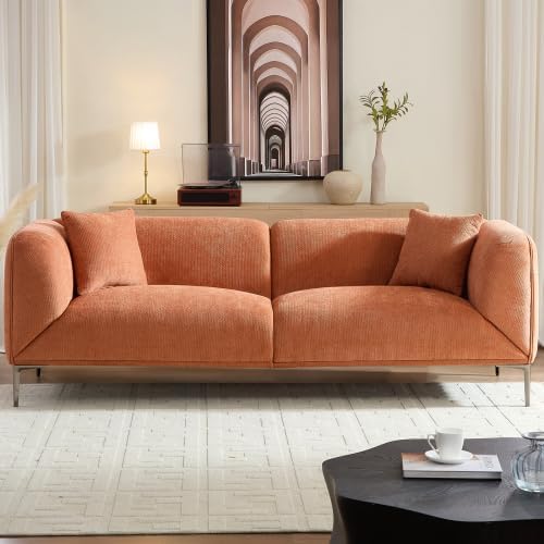 83" Mid-Century Modern Couch, Breathable Fabric Couch with Upholstered Cushions/Pillows, 3-Seat Sofas & Couches, for for Living Room/Bedroom/Lobby/officee (Brown)