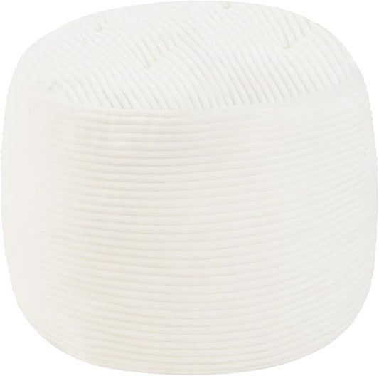 MeMoreCool Round Pouf Ottoman – Beige Corduroy Footrest with Foam Filling Compact Foot Stool for Couch, Living Room Decor, Dorms & Small Spaces