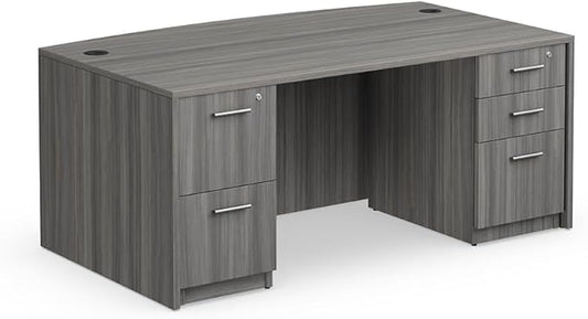 NBF at Work Bowfront Executive Office Desk - Durable Laminate Computer Desk with Two Drawers - Modern Desk with Storage and File Cabinet - Work Desk for Home (71" W, Gray)