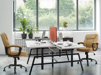 CLATINA Brown Office Computer Chair PU Leather Executive Swivel Adjustable Height Chairs with Upholstery Fixed armrest Mid-Back Leather Thick Cushion Office Chair Brown 4Pack