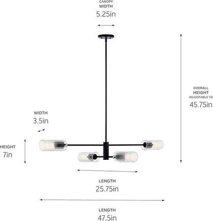KICHLER Velestino 47.50" 4 Light Linear Chandelier in Black, for Dining Room, Living Room, (7" x 47.50") 52681BK