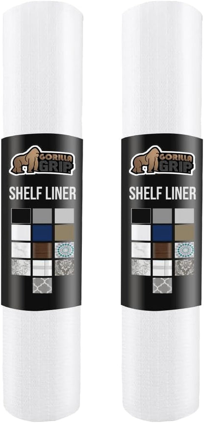 GORILLA GRIP Slip Resistant Drawer and Shelf Liner 2 Pack, Non Adhesive Water Resistant, Easy Clean and Trim, Smooth Surface Liners for Kitchen Cabinet, Shelves, Drawers, Pantry, 20 in x 20 FT, White
