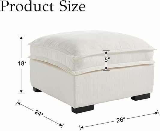 EALSON 26" Modern Module Ottoman for Modular Sectional Sofa Couch Comfy Linen Upholstered Cloud Ottoman for Living Room/Bedroom/Apartment/Office, White