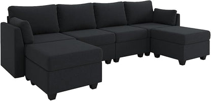 114.17" Modular Sectional Sofa, 6 Seat Sectional Couches with Storage, Memory Foam, Convertible Modular Couch for Living Room, U Shaped Comfy Modular Sofa with Chaise, Black