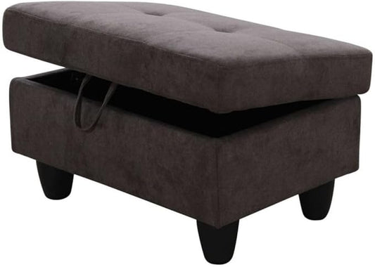 Ottoman Storage Ottoman Bench Flannel Footrest Footstool with Hinged Lid for Living Room, Bedroom, Entryway, Dark Brown, 28.5"X19"X17.5"