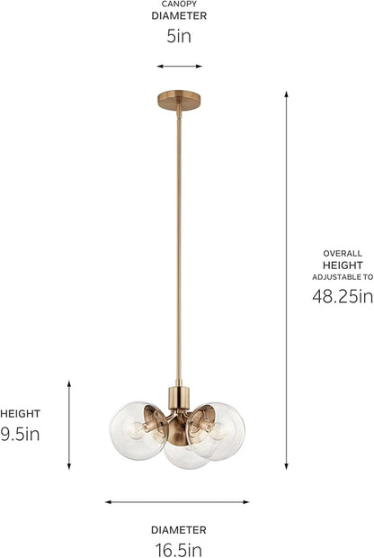 KICHLER Silvarious 3-Light Convertible Pendant, Soft Modern Light with Clear Glass in Polished Nickel, for Hallway, Dining Nook, Bedroom or Kitchen (9.5" x 16.5"), 52700CPZCLR