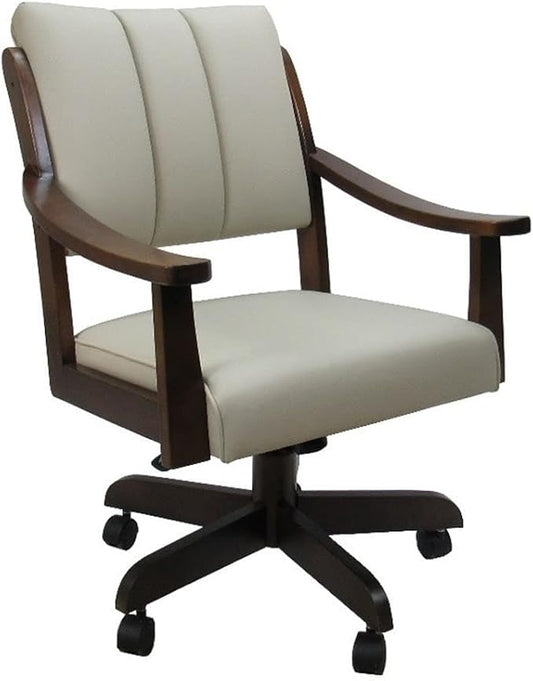 Tobias Designs Inc. Casa Caster Solid Wood Dining Chair - Ocean Beige Vinyl - Brown Honey