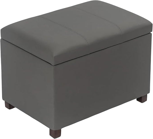 Asense 24'' Small Square Ottoman with Lift Off Lid, Storage Cube Leather Ottoman for Foot Rest, Footstool for Dorm, Living Room, Bedroom,Slate Gray