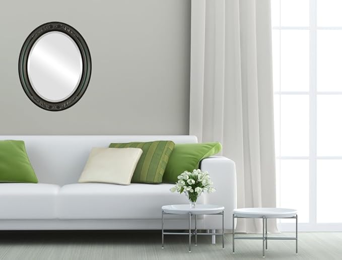 OVALCREST Oval Beveled Wall Mirror for Home Decor - Florence Style - Hunter Green - 28" x 24"