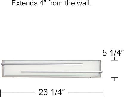 Possini Euro Design Jada Modern Wall Mount Light LED Chrome Silver Hardwired 26 1/4" Wide Light Bar Fixture Rectangular White Glass Shade for Bathroom Vanity Mirror House Home Room Decor