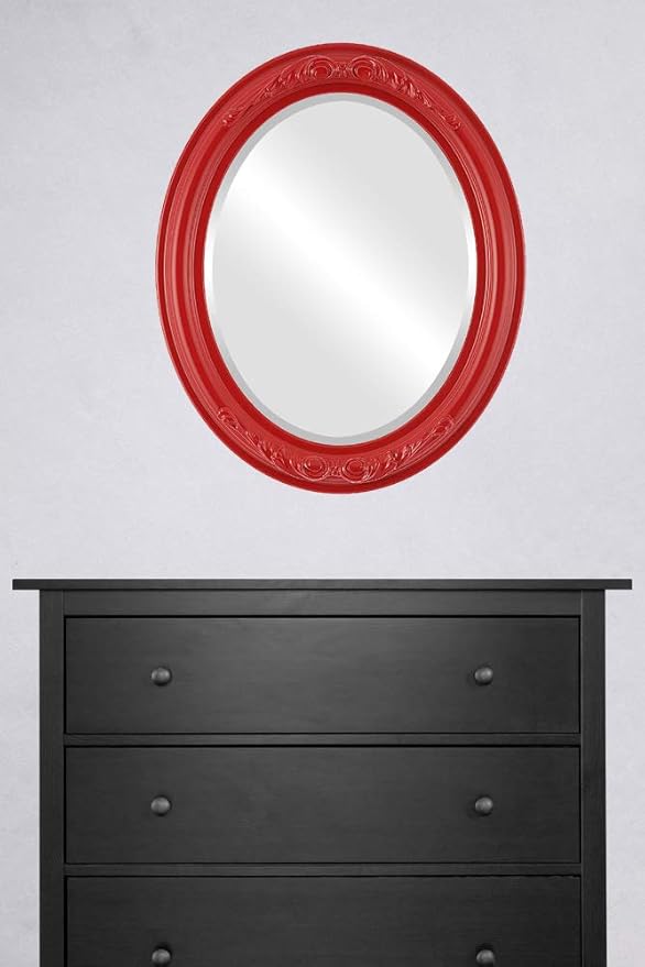 OVALCREST Oval Beveled Wall Mirror for Home Decor - Florence Style - Holiday Red - 20" x 16"