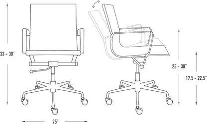 Laura Davidson Furniture SOHO II Ribbed Office Chair - Mid Back Desk Chair, Ergonomically Designed with Arm Rest & Swivel, Made of Poly-Cotton Fabric, Dark Blue Fabric, Computer Chair