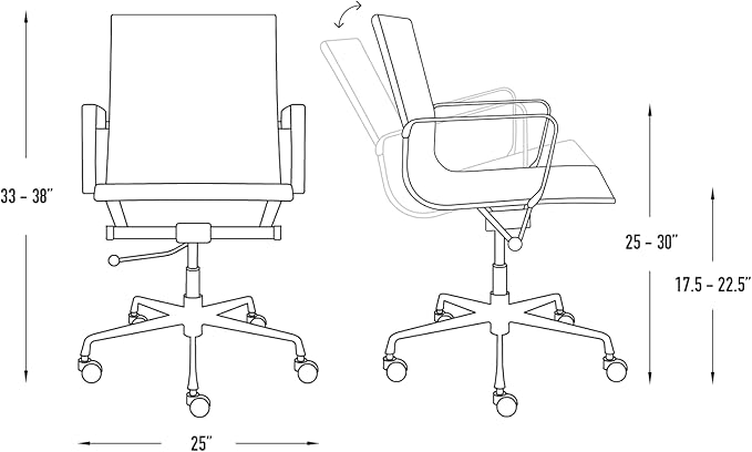Laura Davidson Furniture SOHO II Ribbed Office Chair - Mid Back Desk Chair, Ergonomically Designed with Arm Rest & Swivel, Made of Faux Leather, White, Computer Chair