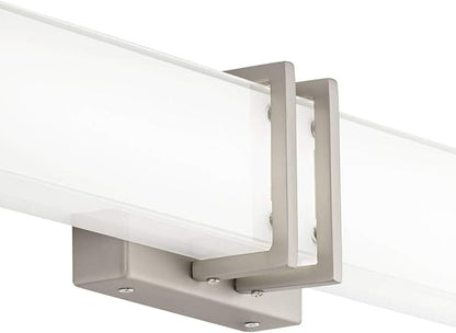 Possini Euro Design Exeter Modern Wall Mount Light LED Brushed Nickel Silver Metal 24" Wide Vanity Bar Fixture Rectangular Silk Screened Glass Shade Decor for Bathroom Over Mirror House Home