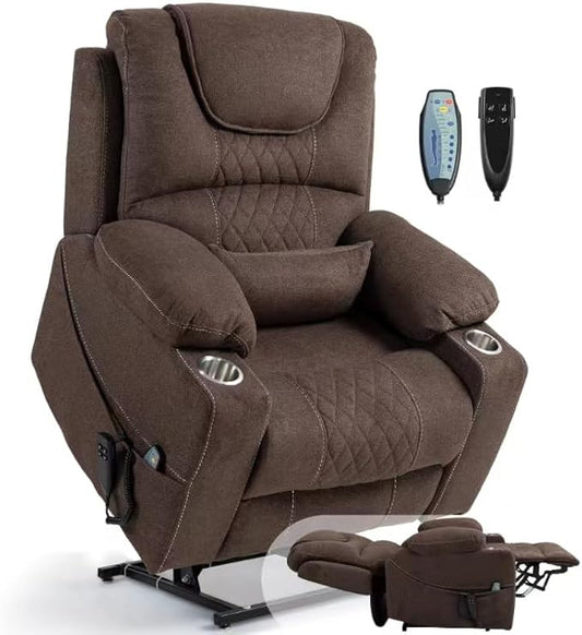 Large Power Lift Recliner Chair Sofa with Massage and Heat for Big and Tall Elderly,Infinite Positions,Dual Motor,Cup Holders,Extended Footrest,Velvet Home Theater Seat
