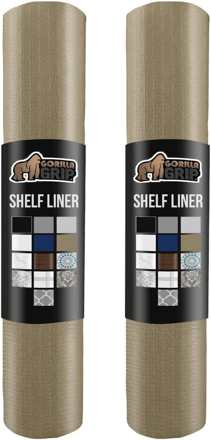 GORILLA GRIP Slip Resistant Drawer and Shelf Liner 2 Pack, Non Adhesive Water Resistant, Easy Clean and Trim, Smooth Surface Liners for Kitchen Cabinet, Shelves, Drawers Pantry, 17.5 IN x 20 FT, Beige