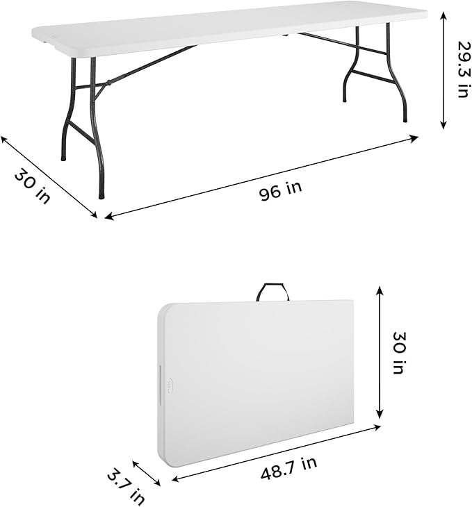 COSCO 8 ft. Fold-in-Half Banquet Table w/Handle, White