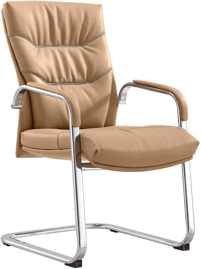 ZURI Modern Carnegie Leather and Chrome Side Chair with Aluminum Base - Beige