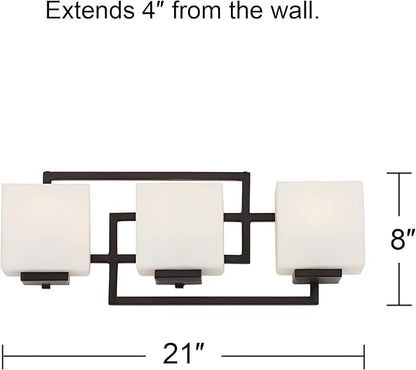 Possini Euro Design Lighting on The Square Modern Wall Mount Light Bronze Metal Hardwired 21" Wide 3-Light Fixture Geometric Opal Glass Shades for Bathroom Vanity Mirror House Home Room Decor