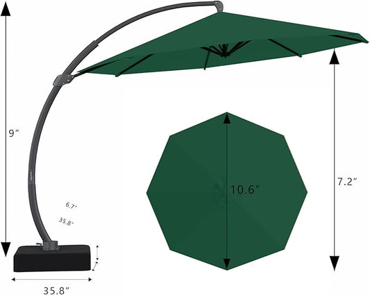 7 Piece Patio Dining Set with 11ft Patio Umbrella (Dark Green), 7 Navy Outdoor HDPE Dining Set with 6 Chairs + 1 Large Table, for Market, Pool, Garden, Backyard, Deck