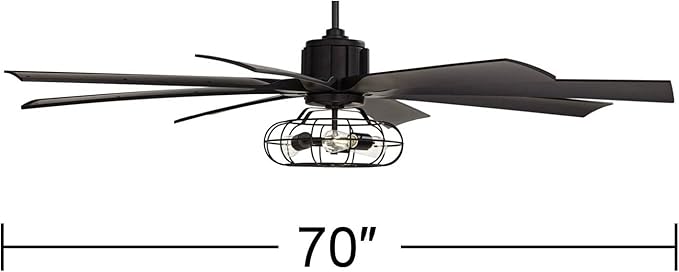 Possini Euro Design 70" Defender Modern Industrial Indoor Ceiling Fan with LED Light Remote Control Matte Black Metal Cage for Living Kitchen House Bedroom Family Dining Home Office Kids Room