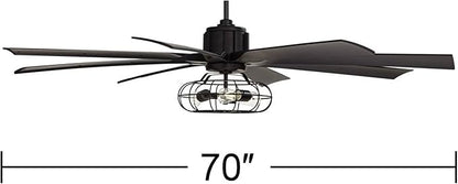 Possini Euro Design 70" Defender Modern Industrial Indoor Ceiling Fan with LED Light Remote Control Matte Black Metal Cage for Living Kitchen House Bedroom Family Dining Home Office Kids Room