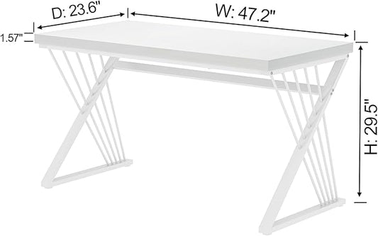 FOLUBAN White Desk, Modern Wood and Metal Computer Desk for Home Office, Simple Writing Work PC Desks for Bedroom, Industrial Study Gaming Table for Living Room, White, 47 Inch