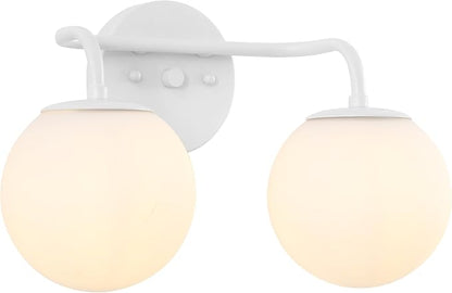 JONATHAN Y JYL3535D Louis Parisian Globe 15" 2-Light Metal/Frosted Glass Modern Contemporary LED Vanity Light Midcentury, Glam, Transitional, Bathroom, Powder Room, Dressing Room, Bedroom, White