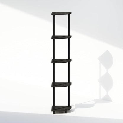 Furinno Turn-N-Tube Corner Shelf, 5-Tier Corner Bookshelf, Open Storage Shelves, for Organization and Storage, Living Room, Home Office, Garage, Bedroom, Espresso