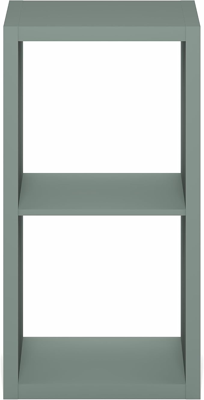 Furinno Cubicle Book Shelf, 2-Cube Thick Frame Bookshelf, Horizontally & Vertically Reversible Bookcase with Open Back, 14.6" x 15.9" x 30", for Living Room, Bedroom, Home Office, Sage Green