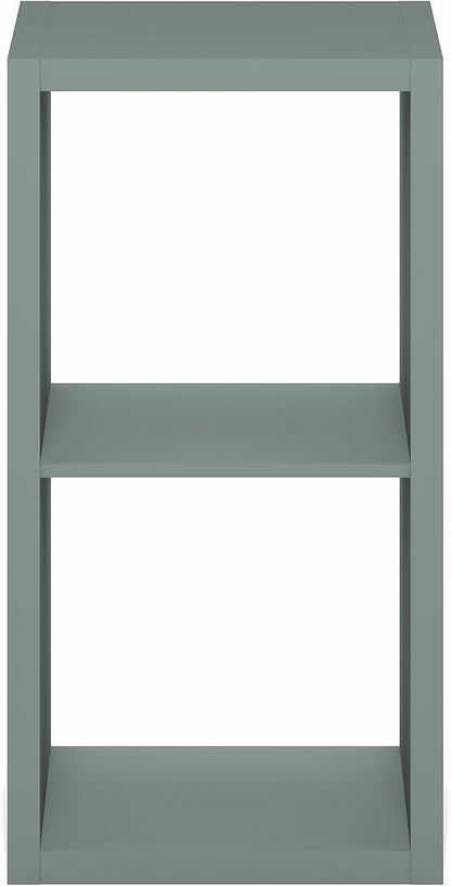 Furinno Cubicle Book Shelf, 2-Cube Thick Frame Bookshelf, Horizontally & Vertically Reversible Bookcase with Open Back, 14.6" x 15.9" x 30", for Living Room, Bedroom, Home Office, Sage Green