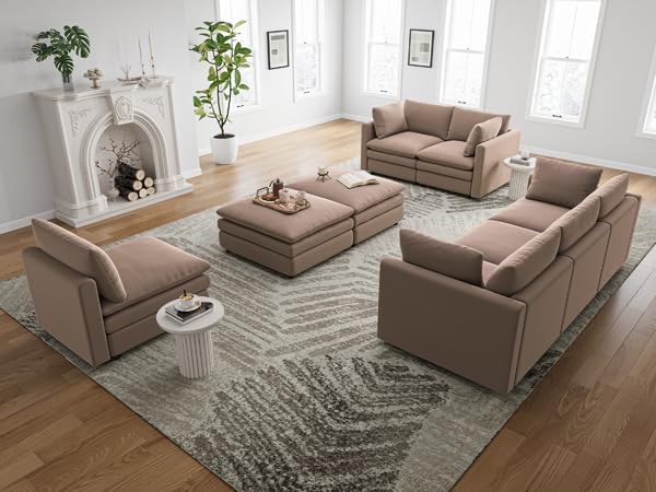 Txtin's Cloud Couches for Living Room L Shaped Sectional Couch with Ottoman Deep Plush 4 Seats Sofa Modern Sofa for Apartment Brown