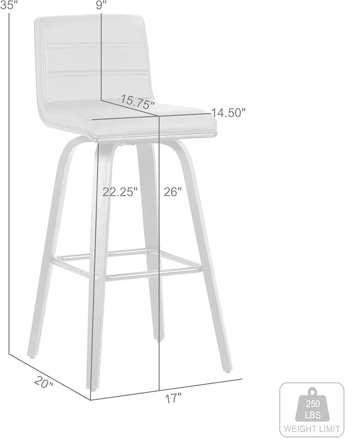 Armen Living Vienna 26" Swivel Counter Stool in Walnut Wood Finish with Gray Faux Leather - Set of 4