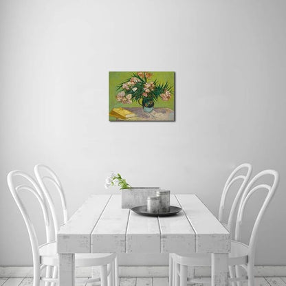 Wieco Art Oleanders 1888 Giclee Canvas Prints Wall Art by Van Gogh Floral Oil Paintings Reproduction for Home Decorations Modern Stretched and Framed HD Classic Abstract Flowers Pictures Artwork