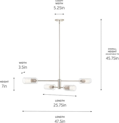 KICHLER Velestino 47.50" 4 Light Linear Chandelier in Polished Nickel, for Dining Room, Living Room, (7" x 47.50") 52681PN
