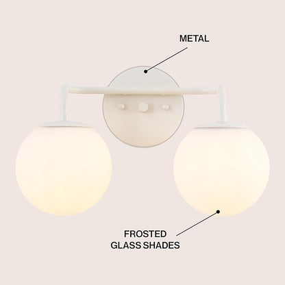 JONATHAN Y JYL3535C Louis Parisian Globe 15" 2-Light Metal/Frosted Glass Modern Contemporary LED Vanity Light Midcentury, Glam, Transitional, Bathroom, Powder Room, Dressing Room, Bedroom, Almond