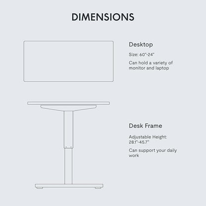 FLEXISPOT EN1 One-Piece Standing Desk, 60 x 24 Inches Electric Height Adjustable Desk for Home Office (White Frame + White Desktop, 2 Packages)