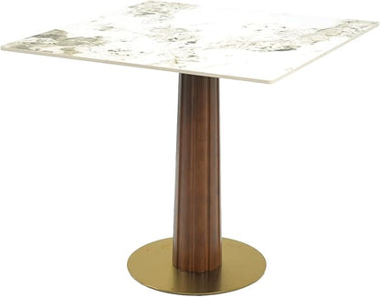 Sintered Stone Square Office Table and Chair Set - Meeting Table for Small Offices (Dark Brown Leg and Pandora Top, 1 Table and 2 Chairs)