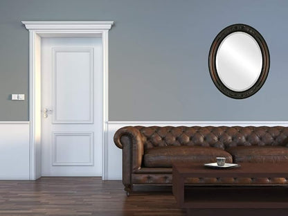 OVALCREST Oval Beveled Wall Mirror for Home Decor - Florence Style - Walnut - 34" x 24"