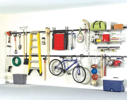 Rubbermaid 20-Piece FastTrack Garage Wall-Mounted Storage Kit 5 Rails and 15 Hooks for Home/House/Tool/Sports/Utility Purposes