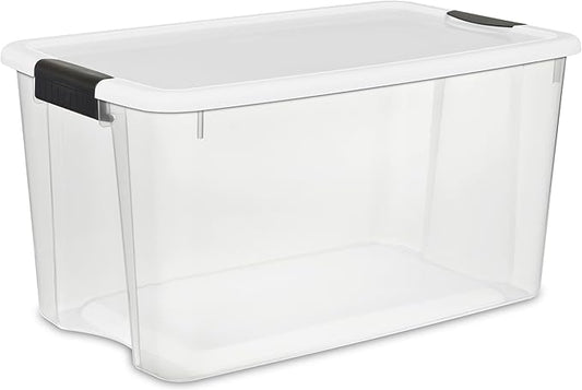 Sterilite 16-Pack Ultra Latching Box, Storage Bins with Lids, Clear Plastic, 70 Quart - Heavy-Duty Organizing Containers for Closet, Bathroom, and Office