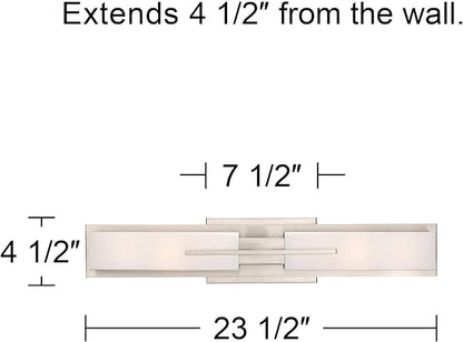 Possini Euro Design Midtown Mid Century Modern Wall Mount Light Brushed Nickel Silver Metal 23 1/2" Wide 2-Light Vanity Fixture Rectangular White Glass Decor for Bathroom Over Mirror House Home