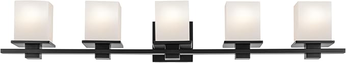 KICHLER Tully 40.25" 5-Light Vanity Light with Satin Etched Cased Opal Glass in Black for Over a Vanity, Soft Modern Style, (40.25" x 6.5" x 7"), 45193BK