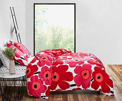 Marimekko - King Duvet Cover Set, Cotton Bedding with Matching Shams & Button Closure, All Season Home Decor (Unikko Red, King)