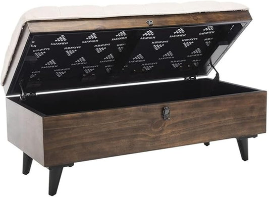 Safavieh Home Collection Liam Light Beige and Dark Oak Tufted Cocktail Ottoman