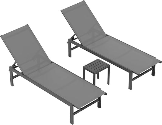 Outdoor Lounge Chairs for Pool, Aluminum Chaise Lounge Chairs with 5-Position Recliner, Patio Lounge Chair for Backyard, Poolside, Deck, Lawn