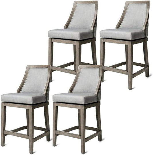 Maven Lane Vienna Counter Stools 26 Inches – Set of 4 – Swivel Stools with Footrests – Grey Solid Wood and Grey Fabric Upholstery – Ideal for Kitchen Islands and Counters