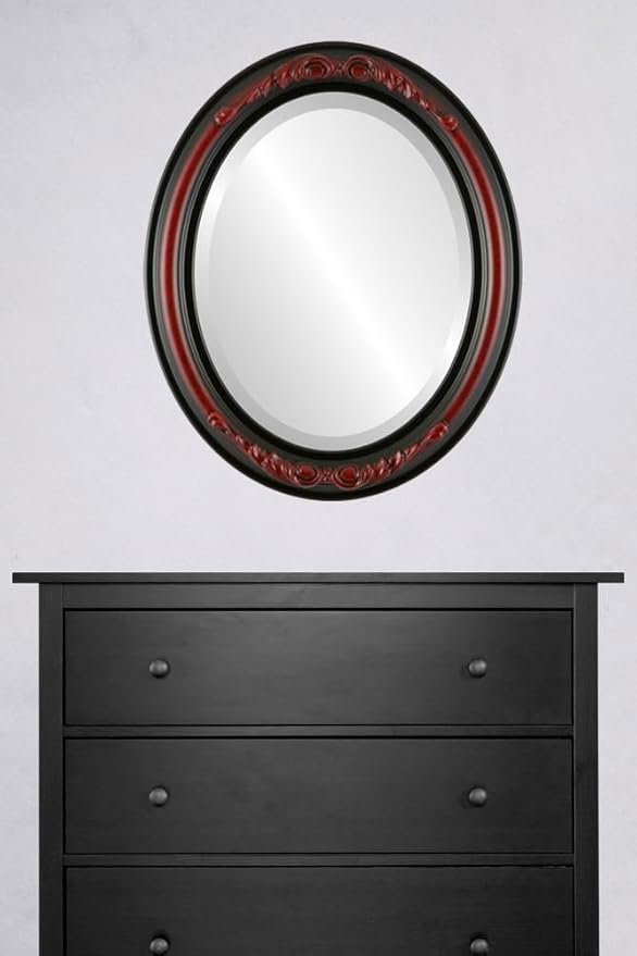 OVALCREST Oval Beveled Wall Mirror for Home Decor - Florence Style - Vintage Cherry - 28" x 24"